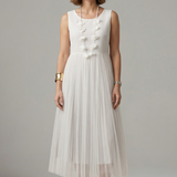 Damen Schichtkleid mit Rundhalsausschnitt und Faltenrock