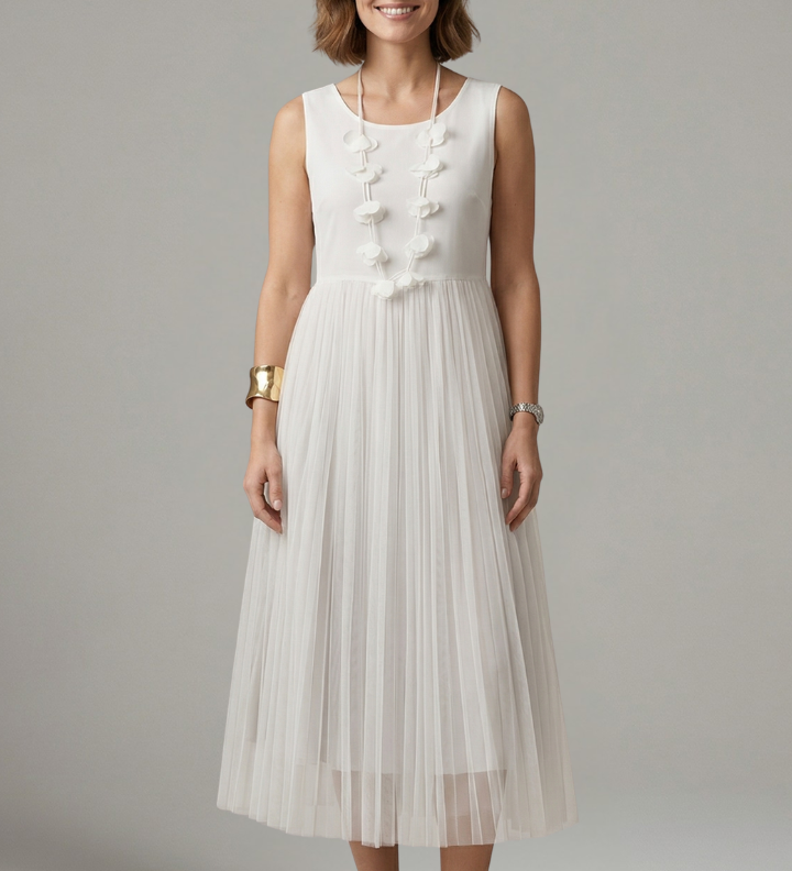 Damen Schichtkleid mit Rundhalsausschnitt und Faltenrock