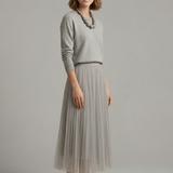 Damen Schichtkleid mit Rundhalsausschnitt und Faltenrock