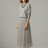 Damen Schichtkleid mit Rundhalsausschnitt und Faltenrock