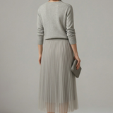Damen Schichtkleid mit Rundhalsausschnitt und Faltenrock