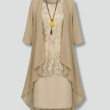 Damen Schichtkleid mit Rundhalsausschnitt und transparenter Überlage