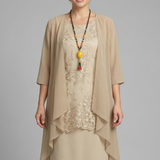 Damen Schichtkleid mit Rundhalsausschnitt und transparenter Überlage