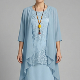 Damen Schichtkleid mit Rundhalsausschnitt und transparenter Überlage