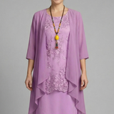 Damen Schichtkleid mit Rundhalsausschnitt und transparenter Überlage