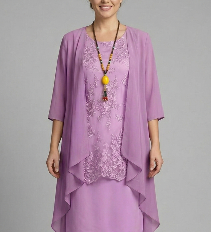 Damen Schichtkleid mit Rundhalsausschnitt und transparenter Überlage