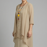 Damen Schichtkleid mit Rundhalsausschnitt und transparenter Überlage