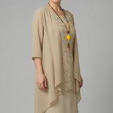 Damen Schichtkleid mit Rundhalsausschnitt und transparenter Überlage