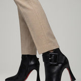 Damen Leder Stiefeletten mit Schnalle und Reißverschluss