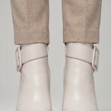 Damen Leder Stiefeletten mit Schnalle und Reißverschluss