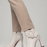 Damen Leder Stiefeletten mit Schnalle und Reißverschluss