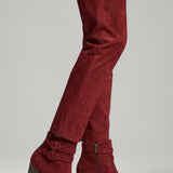 Damen Leder Cowboy Stiefel mit Schnallen-Detail und stabiler Ferse