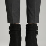 Damen Leder Cowboy Stiefel mit Schnallen-Detail und stabiler Ferse
