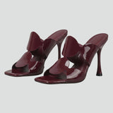 Damen Leder High Heel Sandalen mit quadrater Zehenpartie und Stiletto-Absatz