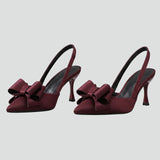 Damen Leder High Heels mit Schleifendetail und spitzer Zehenform