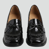 Damen Leder Loafer Pumps mit Quasten-Detail und Blockabsatz