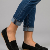 Damen Leder Slipper mit flacher Sohle für den Alltag