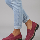 Damen Leder Slipper mit Profilsohle für den täglichen Gebrauch