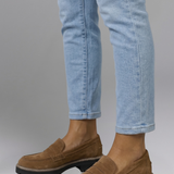 Damen Leder Slipper mit Profilsohle für den täglichen Gebrauch