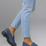 Damen Leder Slipper mit Profilsohle für den täglichen Gebrauch