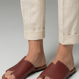 Damen Leder Sandalen mit Offener Zehe und Slip-On