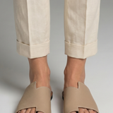 Damen Leder Sandalen mit Offener Zehe und Slip-On