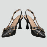 Damen Leder Sandalen mit Spitzem Zehen und Schnalle