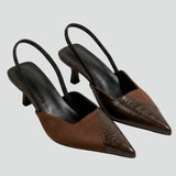 Damen Leder Sandalen mit spitzem Zehen und Kitten Heel