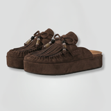 Damen-Ledersandalen mit runder Zehenpartie und Slip-On