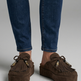 Damen-Ledersandalen mit runder Zehenpartie und Slip-On