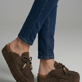 Damen-Ledersandalen mit runder Zehenpartie und Slip-On