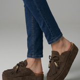 Damen-Ledersandalen mit runder Zehenpartie und Slip-On
