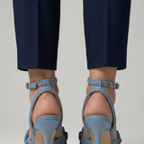 Damen Leder Sandalen mit quadrater Zehenform und Schnalle