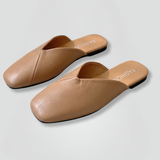 Damen Leder Sandalen mit Quadratzehen und Slip-On