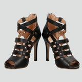 Damen Leder Sandalen mit Reißverschluss und Stiletto-Absatz