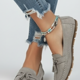 Damen-Leder mit Schleife und strukturiertem Obermaterial