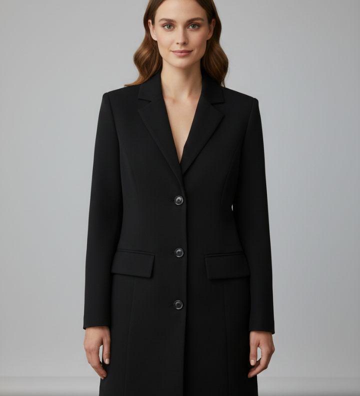 Damen-Longline-Blazer mit Reverskragen und Frontknöpfen
