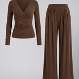 Damen Lounge-Set mit Wickeloberteil und weitem Hosenbein