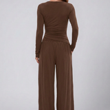 Damen Lounge-Set mit Wickeloberteil und weitem Hosenbein