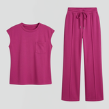 Damen Loungewear Set mit Elastischem Bund und Kurzen Ärmeln