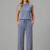 Damen Loungewear Set mit Elastischem Bund und Kurzen Ärmeln