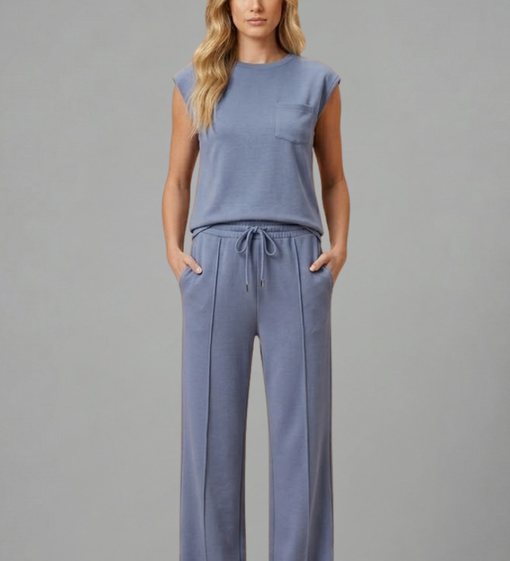 Damen Loungewear Set mit Elastischem Bund und Kurzen Ärmeln