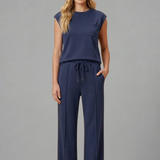 Damen Loungewear Set mit Elastischem Bund und Kurzen Ärmeln