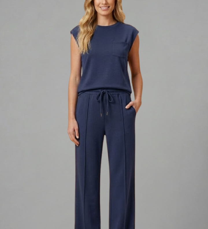 Damen Loungewear Set mit Elastischem Bund und Kurzen Ärmeln