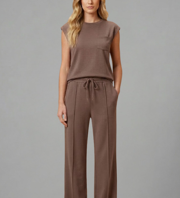 Damen Loungewear Set mit Elastischem Bund und Kurzen Ärmeln
