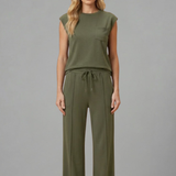Damen Loungewear Set mit Elastischem Bund und Kurzen Ärmeln