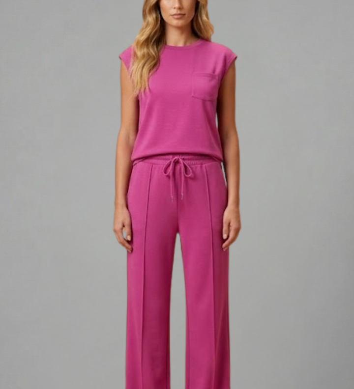 Damen Loungewear Set mit Elastischem Bund und Kurzen Ärmeln