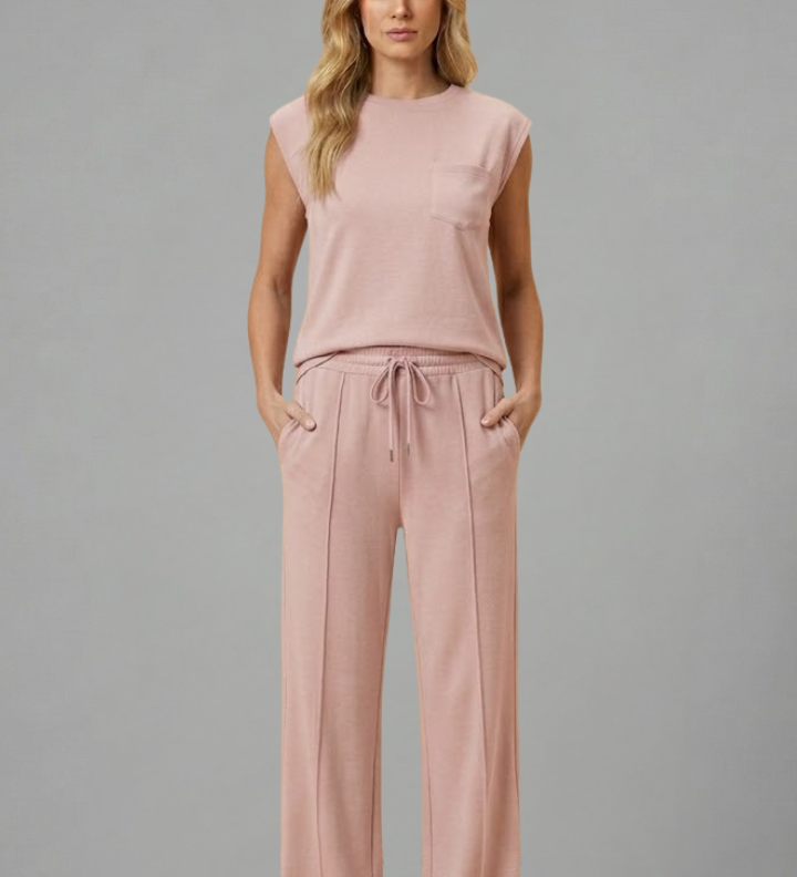 Damen Loungewear Set mit Elastischem Bund und Kurzen Ärmeln