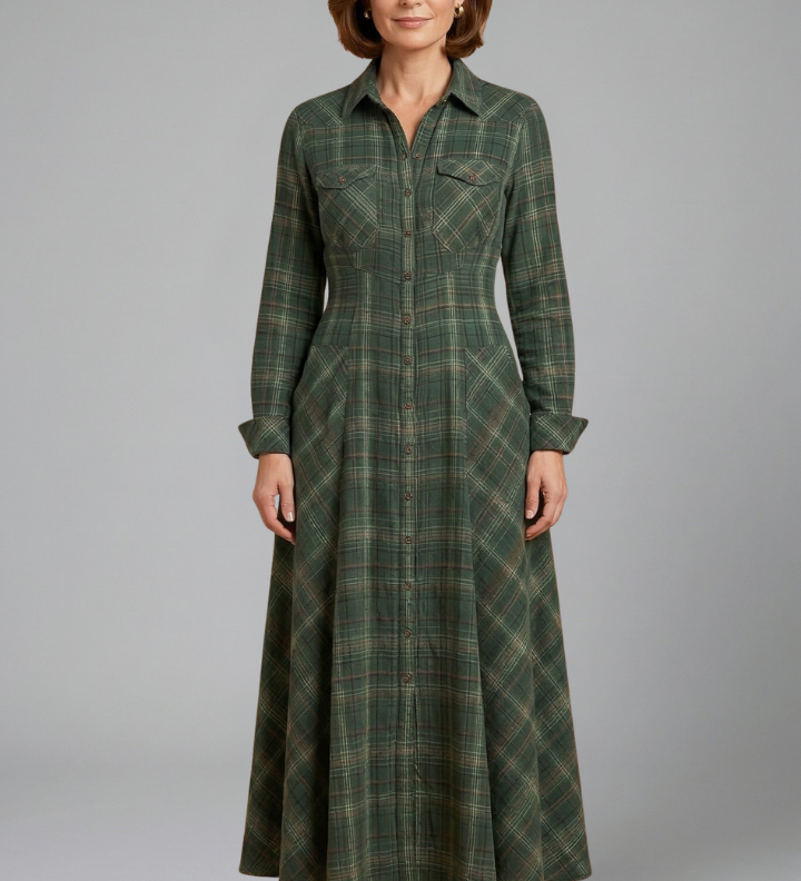 Maxikleid für Damen mit Knopfleiste und langen Ärmeln