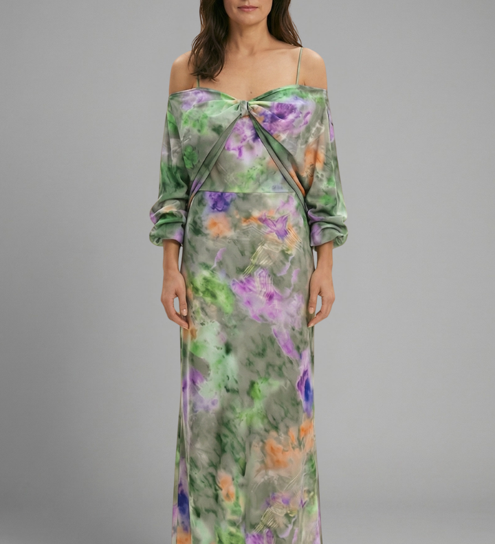 Maxikleid für Damen mit abnehmbarem Schal und langen Ärmeln